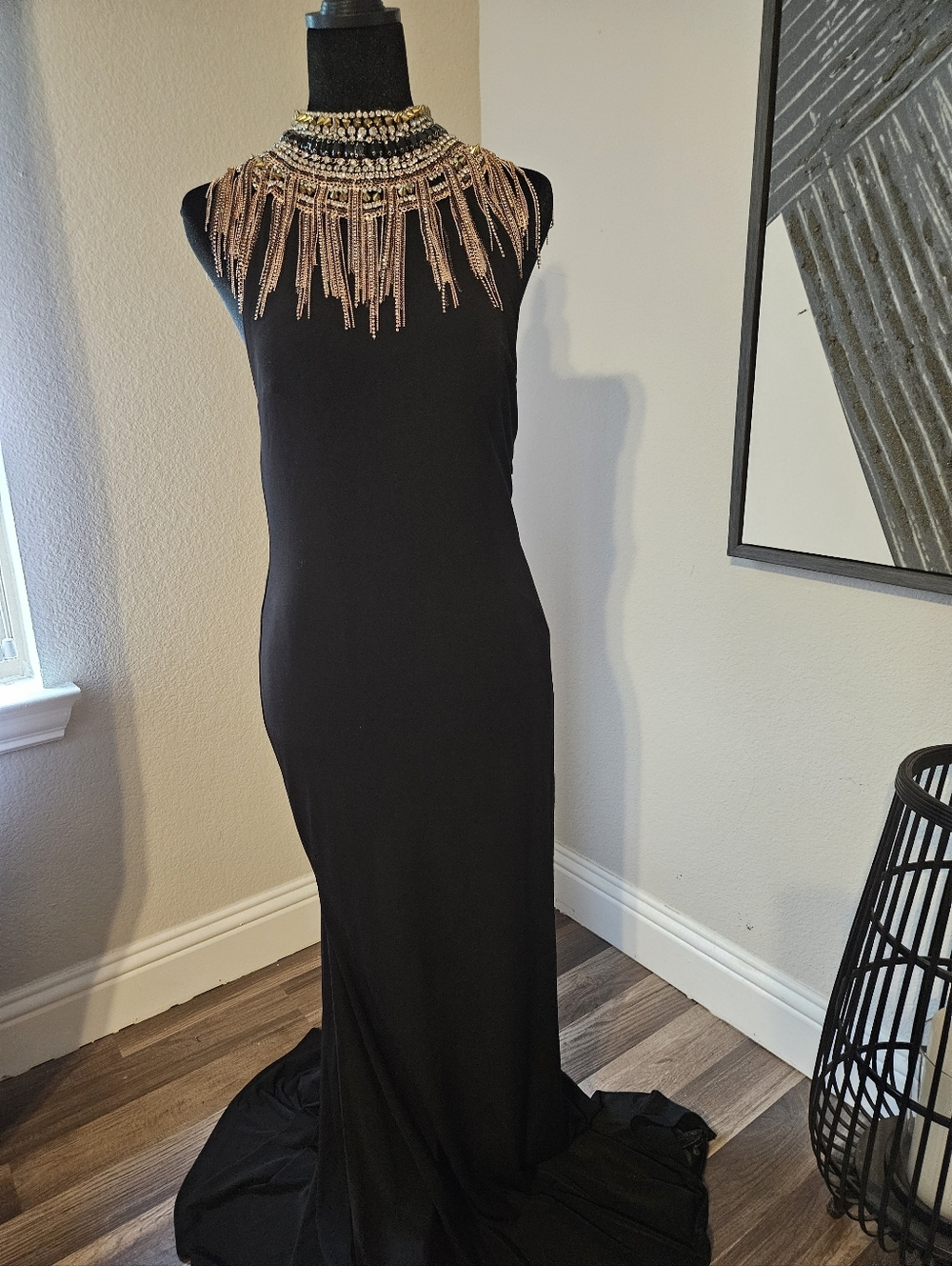 JVN by Jovani Black Dress with Silver and Gold Neckline